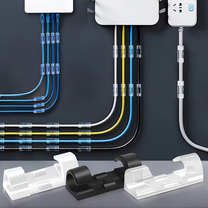 20/60 unidades, Clip de Gestión de Cables Autoadhesivo Transparente, Organizador de Cables, Almacenamiento y Organización de Cables de Datos Sin Perforaciones, Organizador de Cables de Red, Adecuado para Organizar Cables de Notebooks, TVs, Computador