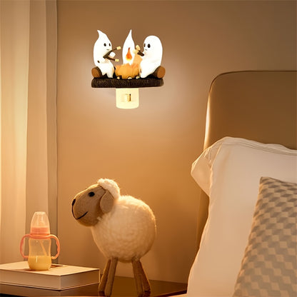 Luz Nocturna Parpadeante De Fogata Fantasma De Halloween, Luz Nocturna De Halloween con Llama Parpadeante De Fantasmas, Luz Nocturna De Fogata Eléctrica Pequeña LED 3D, Luz Nocturna De Halloween Decoraciones Interiores Para Amigos Familiares