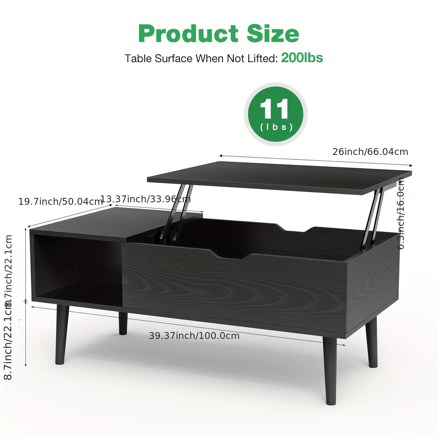 Mesa de centro elevable de madera con estante de almacenamiento ajustable y compartimento oculto, mesa de comedor elevable pequeña para el hogar, la sala de estar y la oficina