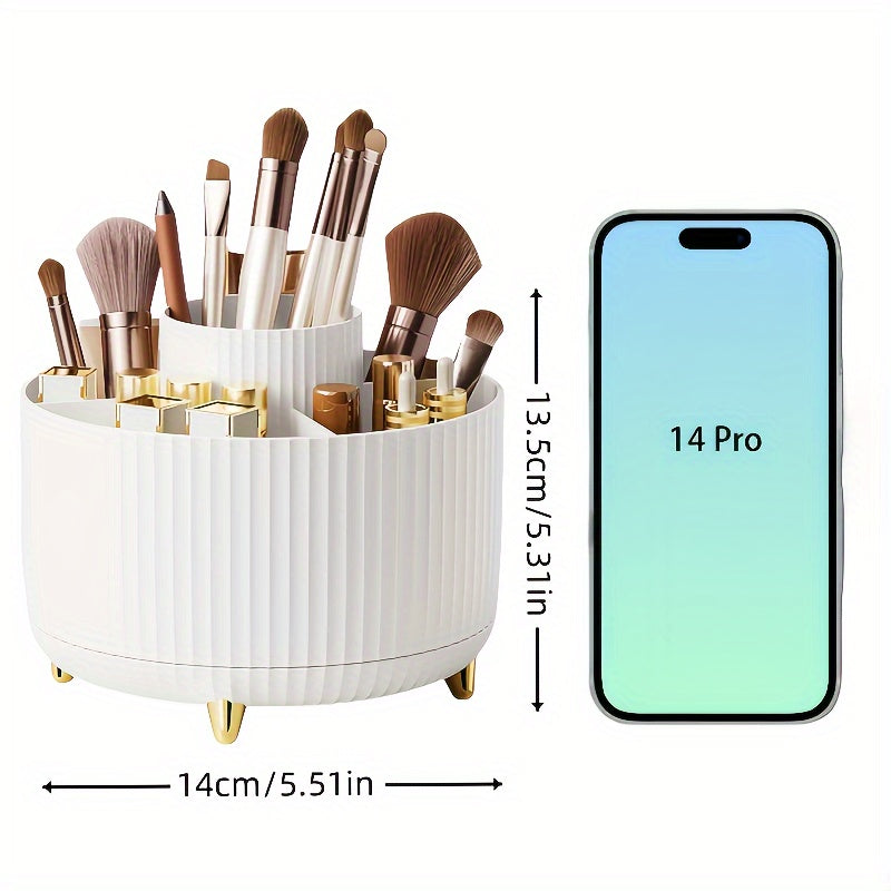 Organizador de maquillaje giratorio de 360° - 1 unidad de almacenamiento de cosméticos de plástico con 5 compartimentos - Soporte multifuncional para brochas, lápices labiales, productos para el cuidado de la piel y artículos de papelería - Organizad