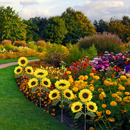 2 paquetes de luces solares de girasol para decoración al aire libre, con 3 luces LED de flores amarillas de girasol, decorativas para patio, césped, jardín, decoración de caminos