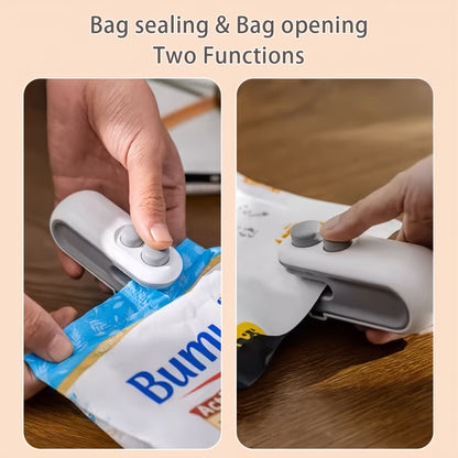 Mini sellador de bolsas de bocadillos, sellador térmico de bolsas recargable 2 en 1 con cortador para chips, resellador de bolsas de plástico para mantener los alimentos frescos, máquina de sellado pequeña con cuchilla cortadora, sellador al vacío po