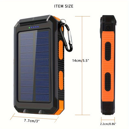 Energía solar móvil de 10000 mAh, energía móvil, cargador portátil para todos los dispositivos: larga duración, viaje, camping, linterna LED, mosquetón