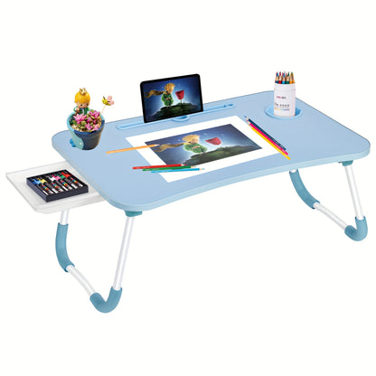 Bandeja para mesa de escritorio para computadora portátil con portavasos/cajón para cama/sofá/sofá/estudio/lectura/escritura en un piso bajo para sentarse Bandejas de cama para escritorio plegables y portátiles grandes para comer y computadoras portá