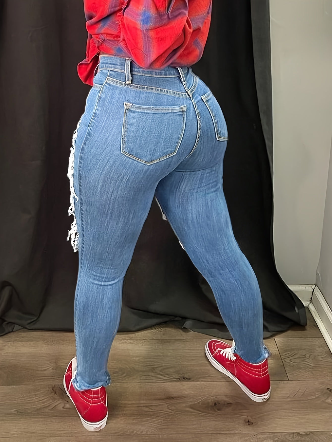 Pantalones vaqueros ajustados desgastados con parches rotos y estampados, pantalones vaqueros elásticos de estilo urbano, jeans y ropa de mujer para el otoño