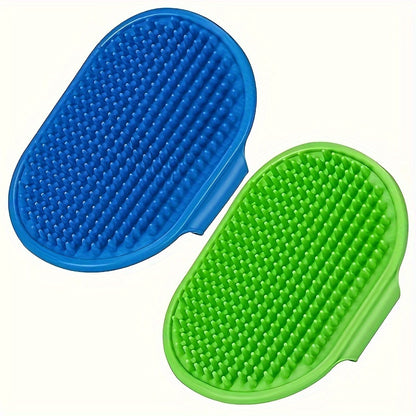 Paquete de 2 cepillos para el cuidado de perros, cepillo de baño premium para mascotas con mango de anillo ajustable para bañar, masajear, eliminar el vello, en cabello húmedo o seco, para perros y gatos de pelo largo y corto