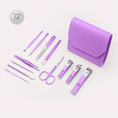 Juego de manicura y pedicura, cortaúñas profesional, kit de manicura para mujeres y hombres, morado