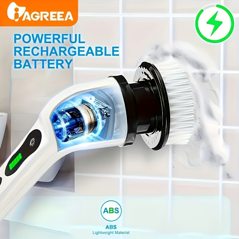 Cepillo de limpieza eléctrico, fregadora de pisos rotativa eléctrica, fregadora rotativa eléctrica inalámbrica, 8 cabezales de cepillo reemplazables y mango de extensión ajustable, cepillo de limpieza inalámbrico 360 para baño, bañera, azulejos,