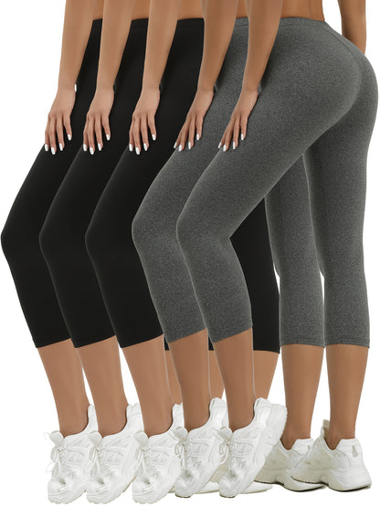 Paquete de 5 pantalones capri súper suaves para mujer, sin transparencias, entrenamiento, correr, yoga, atlético, capri