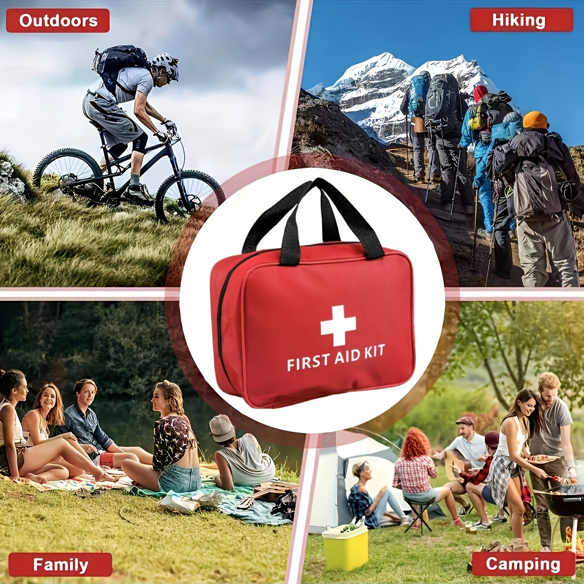 Kit de primeros auxilios multiusos para el hogar, campamentos y caminatas: preparación para emergencias con suministros esenciales, vendas, tijeras, pinzas; paquete portátil y duradero de dos tamaños, incluye toallitas limpiadoras