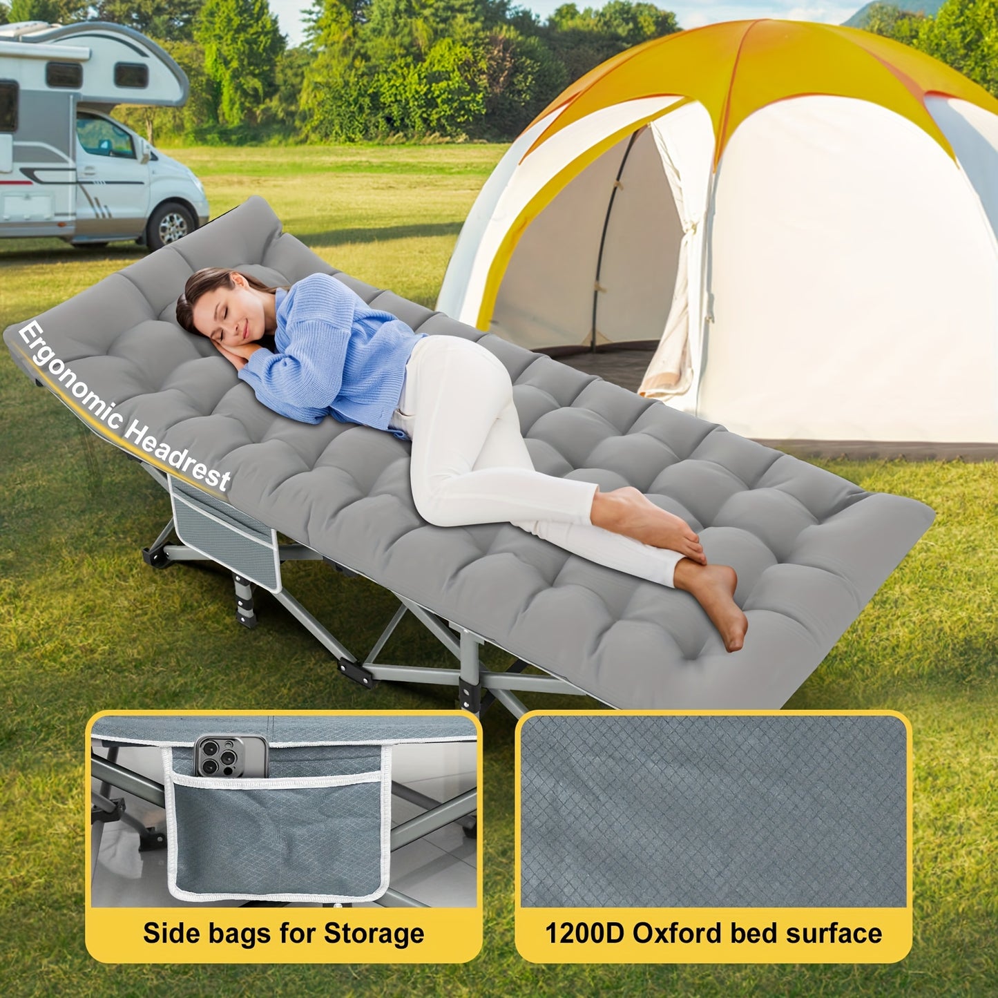 Cuna De Camping Plegable con Colchón, Cunas para Adultos, Cama De Cuna De Viaje Portátil con Bolsa De Transporte, Gris Resistente