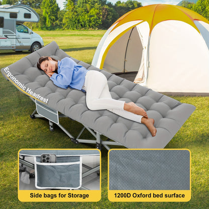 Cama plegable para acampar con colchón, cuna para dormir para adultos, cama portátil para acampar de viaje con bolsa de transporte, gris resistente