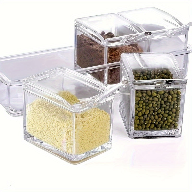 4 unidades/set, Caja de Condimentos, Caja Transparente para Almacenamiento de Condimentos, Caja de Condimentos a Prueba de Humedad, Caja para Azúcar con Tapa, Utensilios de Cocina, Esenciales para Apartamentos.