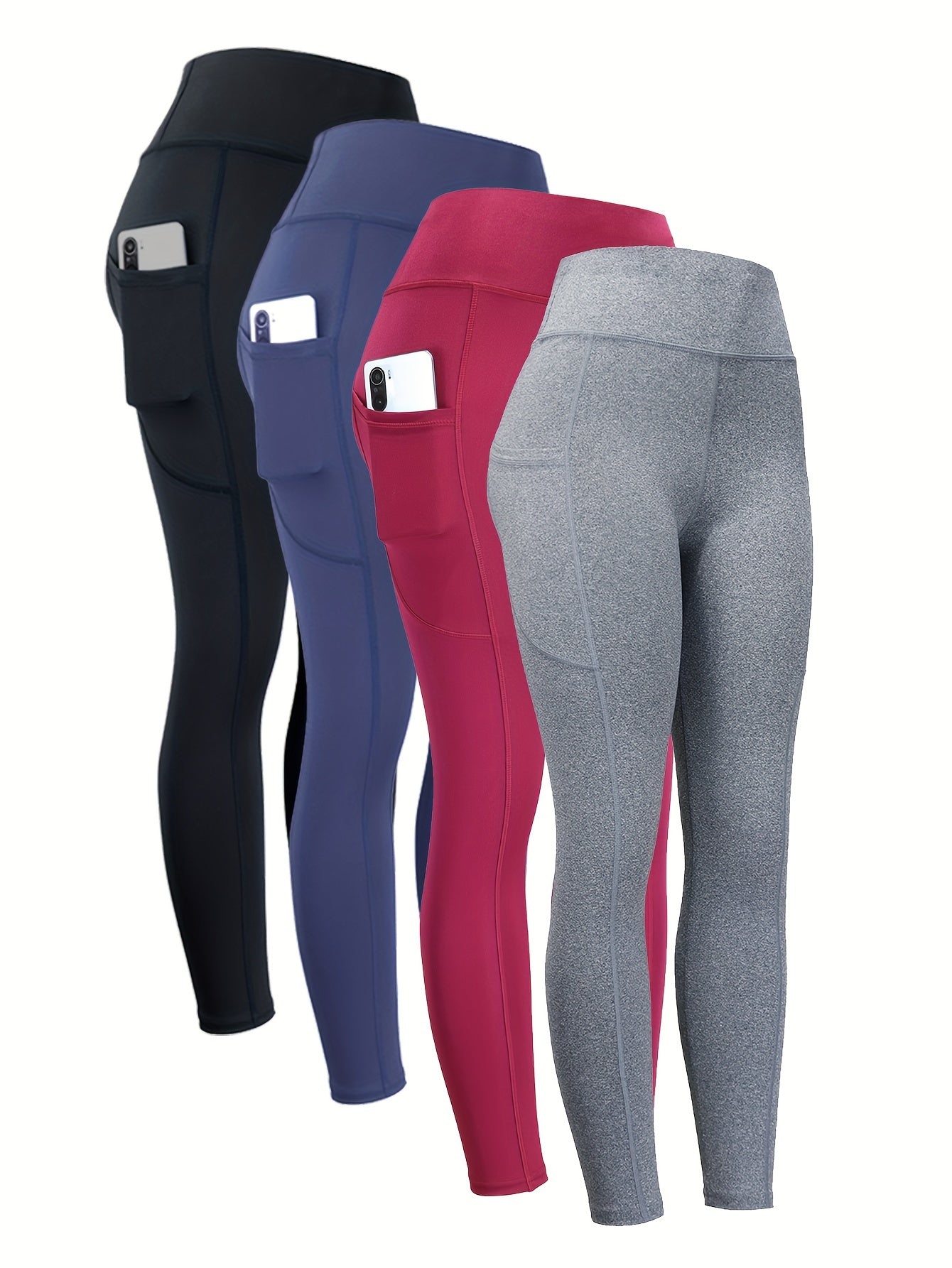 Leggings de yoga de cintura alta con bolsillo, 4 piezas, sin costuras, que realzan los glúteos y son elásticos, ropa deportiva para mujer, para otoño e invierno, cintura ancha