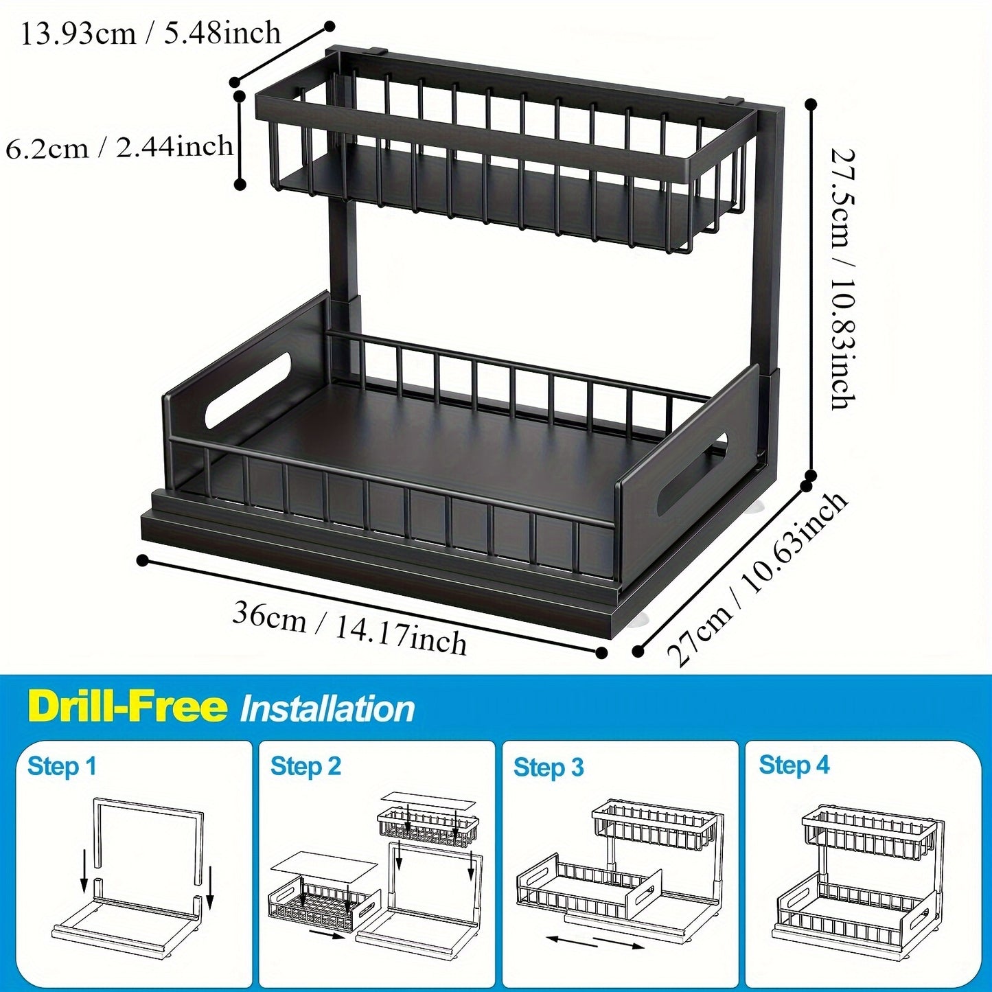 Organizador Debajo Del Fregadero Extraíble De 2 Niveles - Estante De Almacenamiento De Metal Para Gabinetes De Cocina Y Baño Organizadores Debajo Del Fregadero Y Gabinete De Almacenamiento De Baño