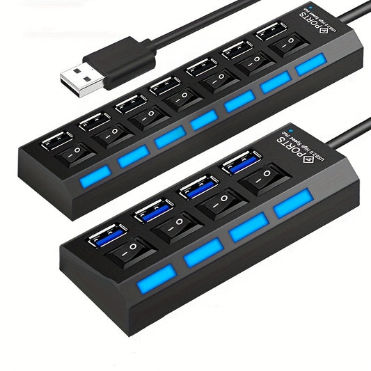 Conector USB de 4 puertos/7 puertos, ratón de ordenador, teclado, tarjeta de memoria, interruptor independiente, concentrador Universal, 1 ud.