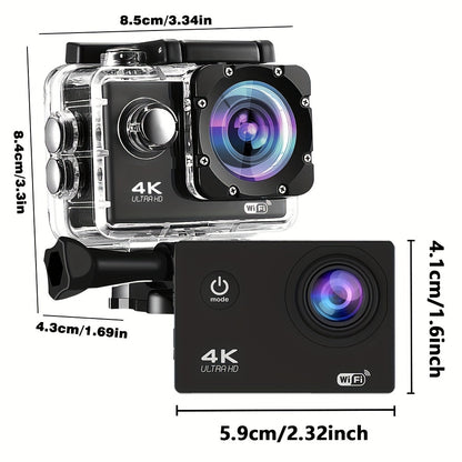 Cámara de acción 4K Ultra HD - Resistente al agua, WiFi, control remoto, tarjeta de 8 GB, lente gran angular de 170° - Captura tus aventuras como nunca antes