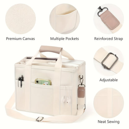 Bolso de hombro de gran capacidad con múltiples bolsillos y compartimento, bolso de mano versátil con asas duraderas, color beige