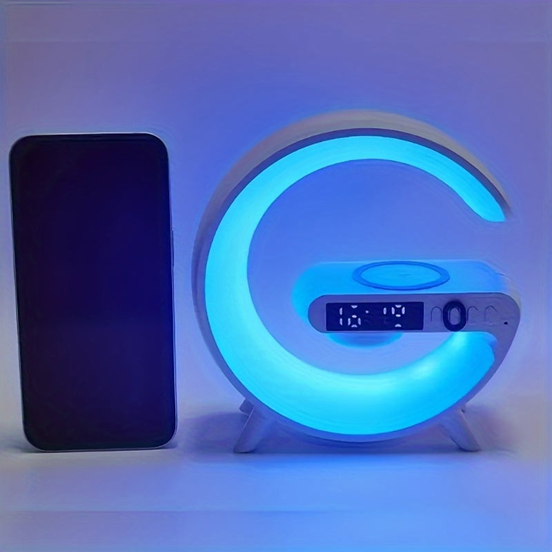 Altavoz inalámbrico con barra de luz RGB y despertador, lámpara de mesa con cargador inalámbrico, ideal para dormitorio, regalo.