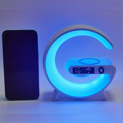 Altavoz inalámbrico con barra de luz RGB y despertador, lámpara de mesa con cargador inalámbrico, ideal para dormitorio, regalo.