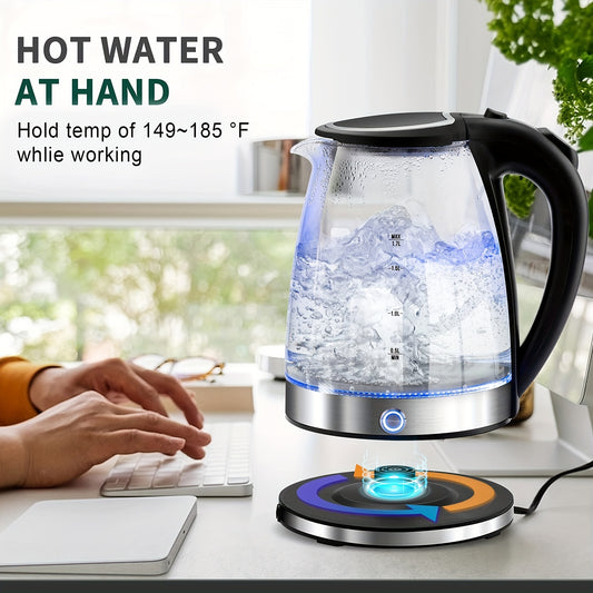 Hervidor eléctrico SUSTEAS con función de mantener caliente - Hervidor de agua de vidrio de 57,48 oz con abertura amplia, indicador LED, apagado automático y protección contra hervido en seco - Serie 9480