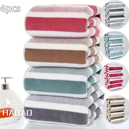 Juego de 4 toallas de baño a rayas, toalla de ducha absorbente y de secado rápido, toalla de baño súper suave y agradable para la piel, para el baño del hogar, suministros de baño ideales, elementos esenciales para la familia