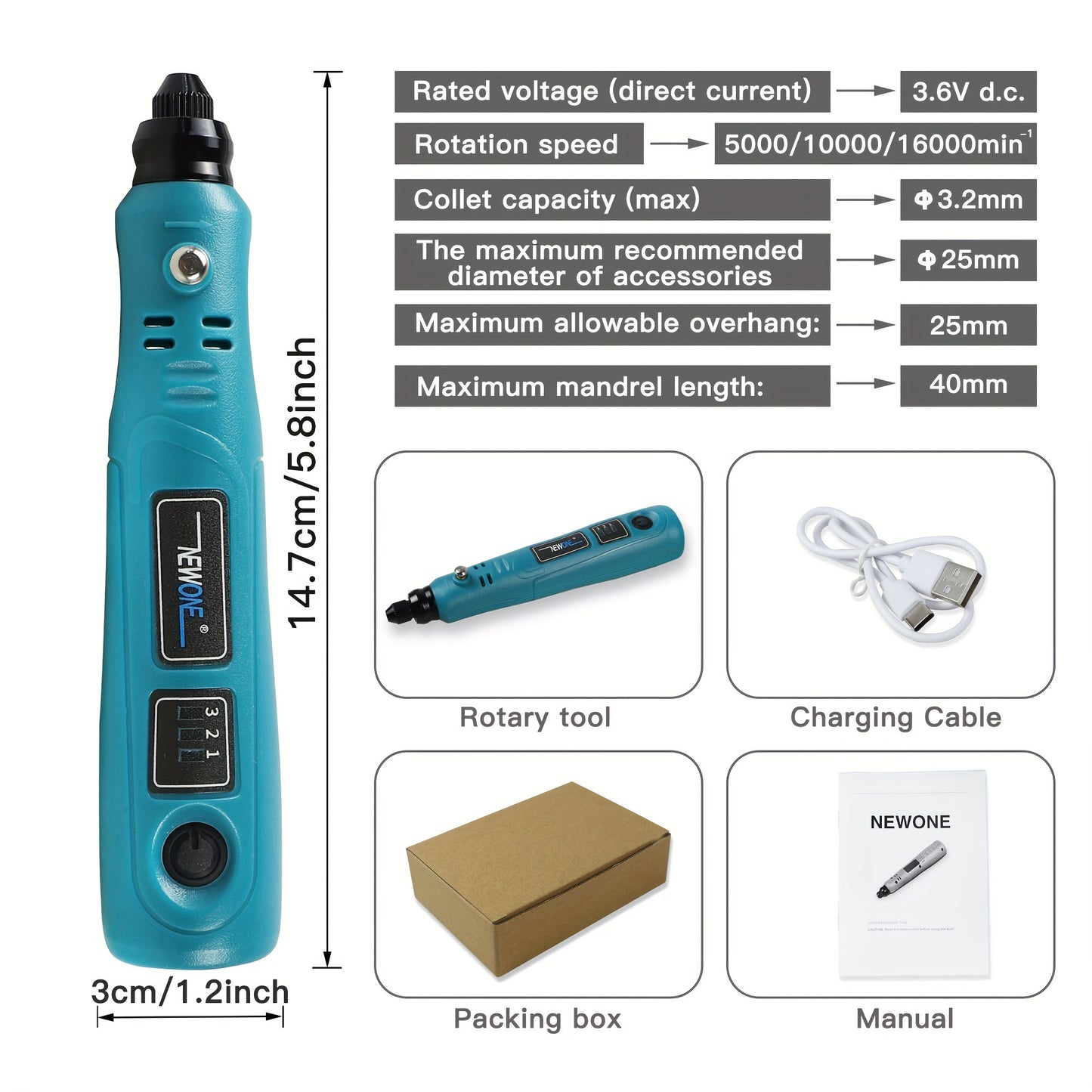 Kit de herramientas rotativas inalámbricas de 42 piezas y 3,6 V, kit de herramientas rotativas de 3 velocidades con carga USB y 42 accesorios, herramienta rotativa eléctrica multiusos para lijar, pulir, taladrar, grabar, grabar y manualidades