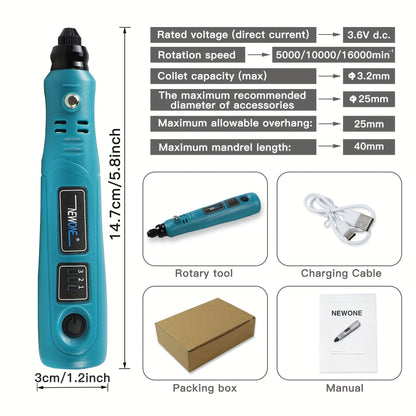 Kit de herramientas rotativas inalámbricas de 42 piezas y 3,6 V, kit de herramientas rotativas de 3 velocidades con carga USB y 42 accesorios, herramienta rotativa eléctrica multiusos para lijar, pulir, taladrar, grabar, grabar y manualidades