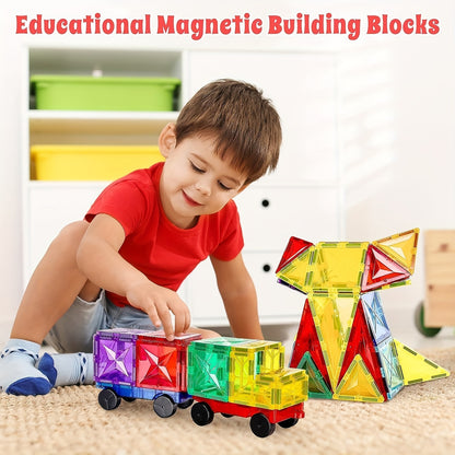 Juego de 120 piezas de azulejos magnéticos de lujo con 2 coches, bloques de construcción de azulejos magnéticos de diamante 3D, juguetes Montessori para 3 a 8 años, juguetes educativos sensoriales para niños preescolares STEM, regalo de Navidad y Hal