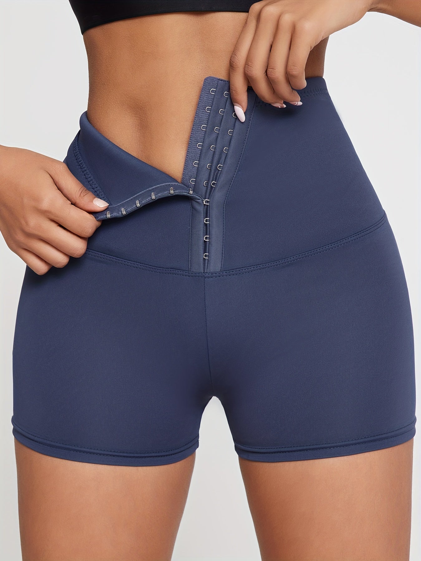 Pantalones cortos de cintura alta con hebillas, pantalones cortos simples, versátiles, delgados e informales, ropa de mujer