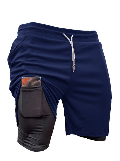 Pantalones cortos de doble capa 2 en 1 para hombre, 5 unidades, con bolsillo interior, muy elásticos, para entrenamiento en el gimnasio en verano