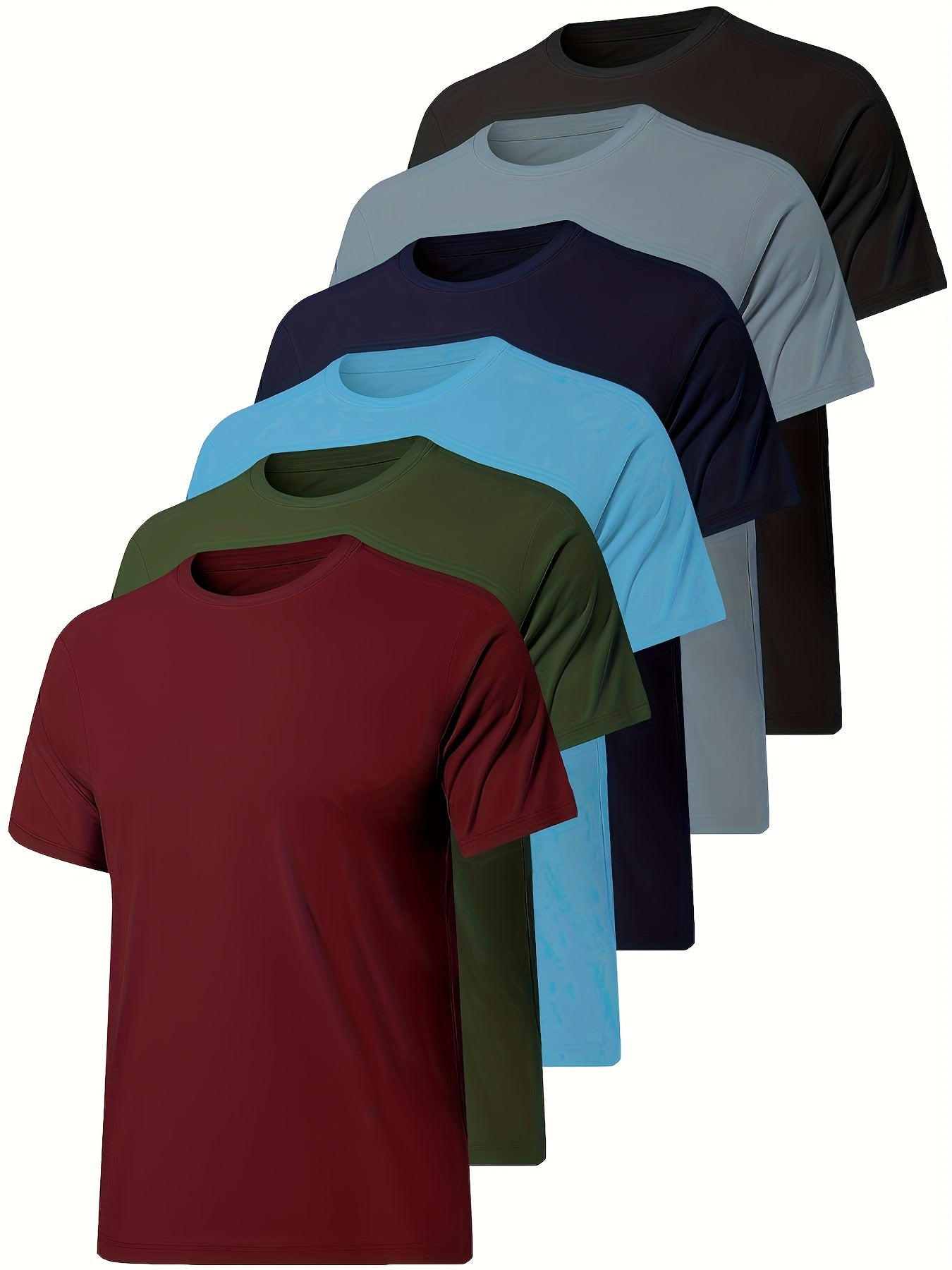 TELALEO Paquete de 6 camisas de entrenamiento para hombres Camisetas deportivas de manga corta Camiseta de cuello redondo de secado rápido para correr