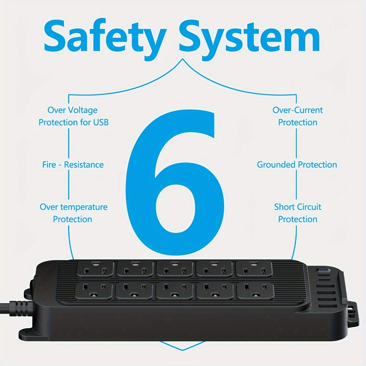 Regleta de enchufe plano, cable de extensión plano delgado de 4 pies, 10 tomas de corriente amplias, 6 puertos USB (2 USB C) estación de carga de escritorio, regleta de alimentación compacta con protector contra sobretensiones para viajes, hogar, ofi