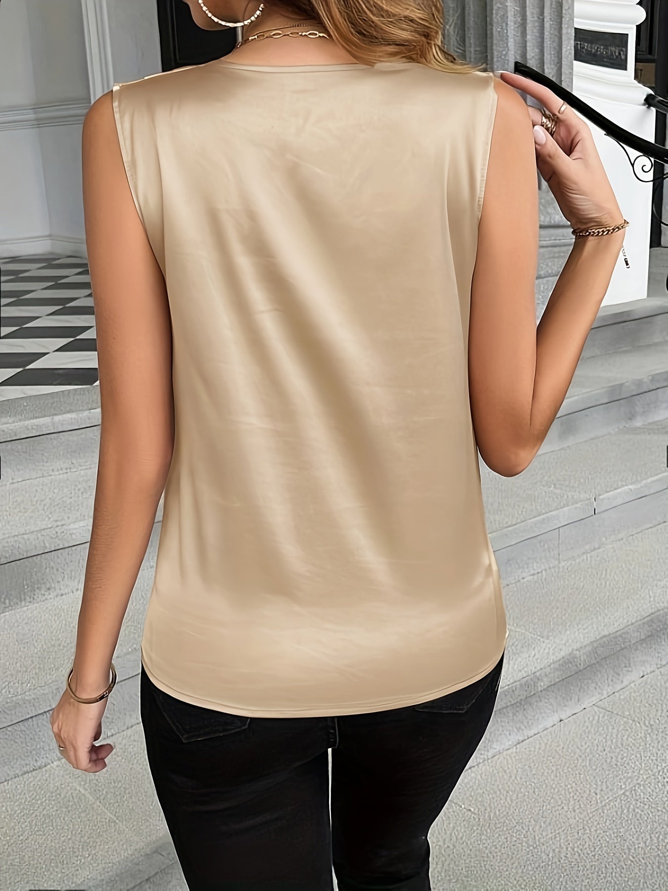 Camiseta sin mangas con cuello en V, elegante camiseta sin mangas para primavera y verano, ropa de mujer