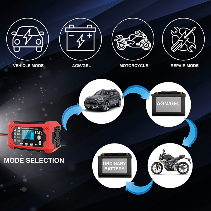 Cargador de batería para automóvil, cargador de batería inteligente de 12 V 6 A, mantenedor de batería automático de 12 V 24 V para automóvil, camión, motocicleta, cortacésped, cargador de plomo ácido marino