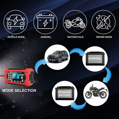 Cargador de batería para automóvil, cargador de batería inteligente de 12 V 6 A, mantenedor de batería automático de 12 V 24 V para automóvil, camión, motocicleta, cortacésped, cargador de plomo ácido marino