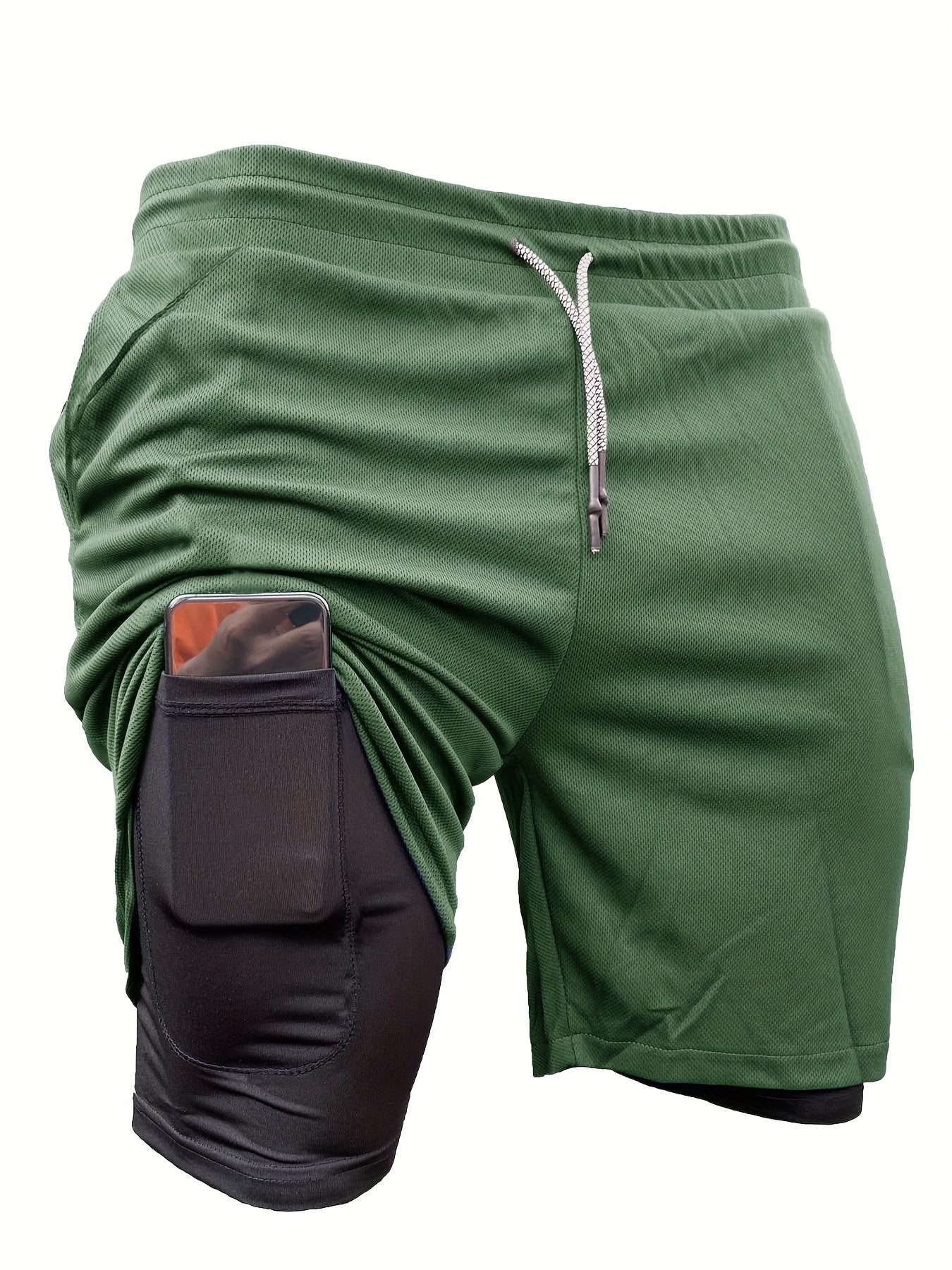 Pantalones cortos de doble capa 2 en 1 para hombre, 5 unidades, con bolsillo interior, muy elásticos, para entrenamiento en el gimnasio en verano