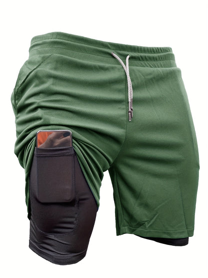 Pantalones cortos de doble capa 2 en 1 para hombre, 5 uds., con bolsillo interior, pantalones cortos deportivos de alta elasticidad para entrenamiento de gimnasio de verano