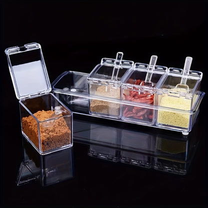 4 unidades/set, Caja de Condimentos, Caja Transparente para Almacenamiento de Condimentos, Caja de Condimentos a Prueba de Humedad, Caja para Azúcar con Tapa, Utensilios de Cocina, Esenciales para Apartamentos.