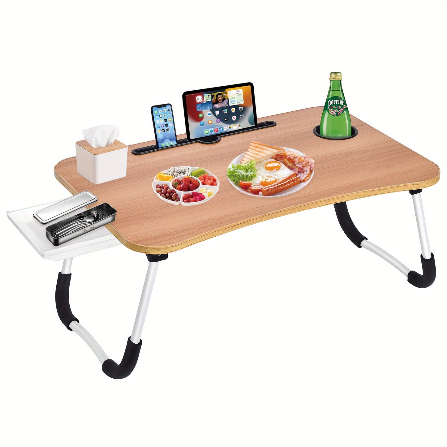 Bandeja para mesa de escritorio para computadora portátil con portavasos/cajón para cama/sofá/sofá/estudio/lectura/escritura en un piso bajo para sentarse Bandejas de cama para escritorio plegables y portátiles grandes para comer y computadoras portátiles