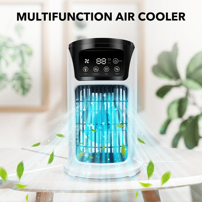 Ventilador portátil refrigerado por agua, humidificador, luz ambiental, ventilador de escritorio, ventilador enfriador USB, función tres en uno, enfriador esencial para uso en la oficina y el hogar Ventilador de escritorio portátil USB Ventilador USB