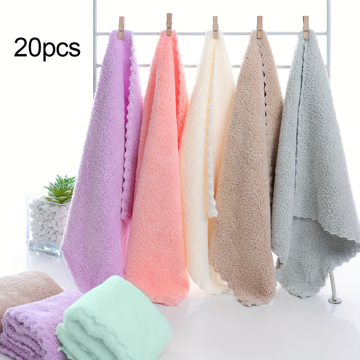 20 toallas de color sólido, pañuelos lisos para el hogar, toallas cuadradas pequeñas, toallas absorbentes suaves para el baño del hogar, suministros de baño, 9,8 x 9,8 pulgadas