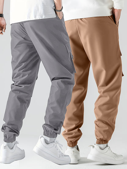 2 piezas de jogging tipo cargo con diseño de cara sonriente y elegante para hombres con bolsillos, ropa inferior informal con cordón transpirable para hombres para caminar por la ciudad, colgar en la calle y actividades al aire libre