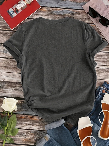 Camiseta con cuello redondo y estampado de letras, camiseta informal de manga corta para primavera y verano, ropa de mujer