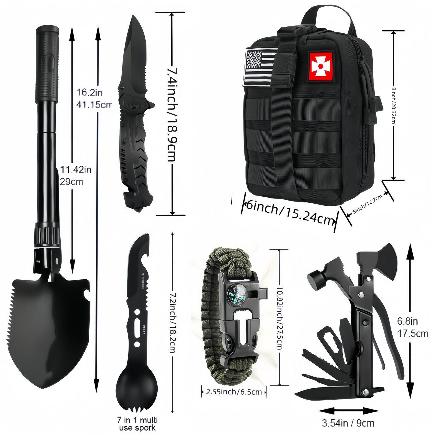 Regalo del Día del Padre, botiquín de primeros auxilios negro 148 en 1, equipo profesional, con bolsa Molle, necesario para actividades al aire libre, campamentos, caminatas y exploración, adecuado para novio, esposo y padre.