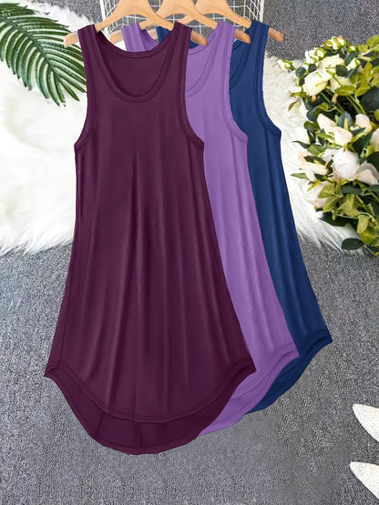 Conjunto de 3 vestidos de salón básicos de talla grande, vestido de dormir liso con cuello redondo y liso para mujer, conjunto de 3 piezas