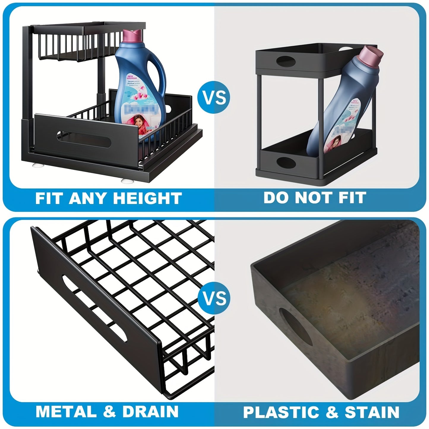 Organizador Debajo Del Fregadero Extraíble De 2 Niveles - Estante De Almacenamiento De Metal Para Gabinetes De Cocina Y Baño Organizadores Debajo Del Fregadero Y Gabinete De Almacenamiento De Baño