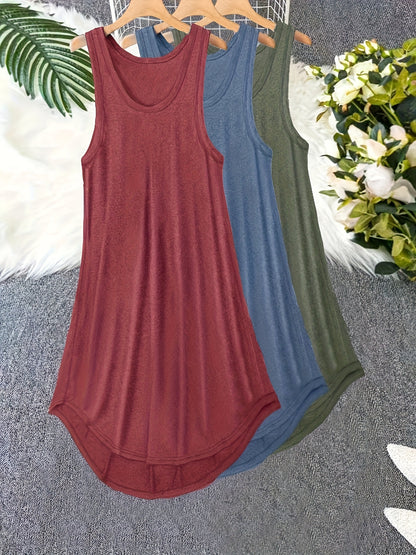 Conjunto de 3 vestidos básicos para estar en casa de talla grande, conjunto de 3 piezas de vestido de dormir liso con cuello redondo y tirantes finos para mujer