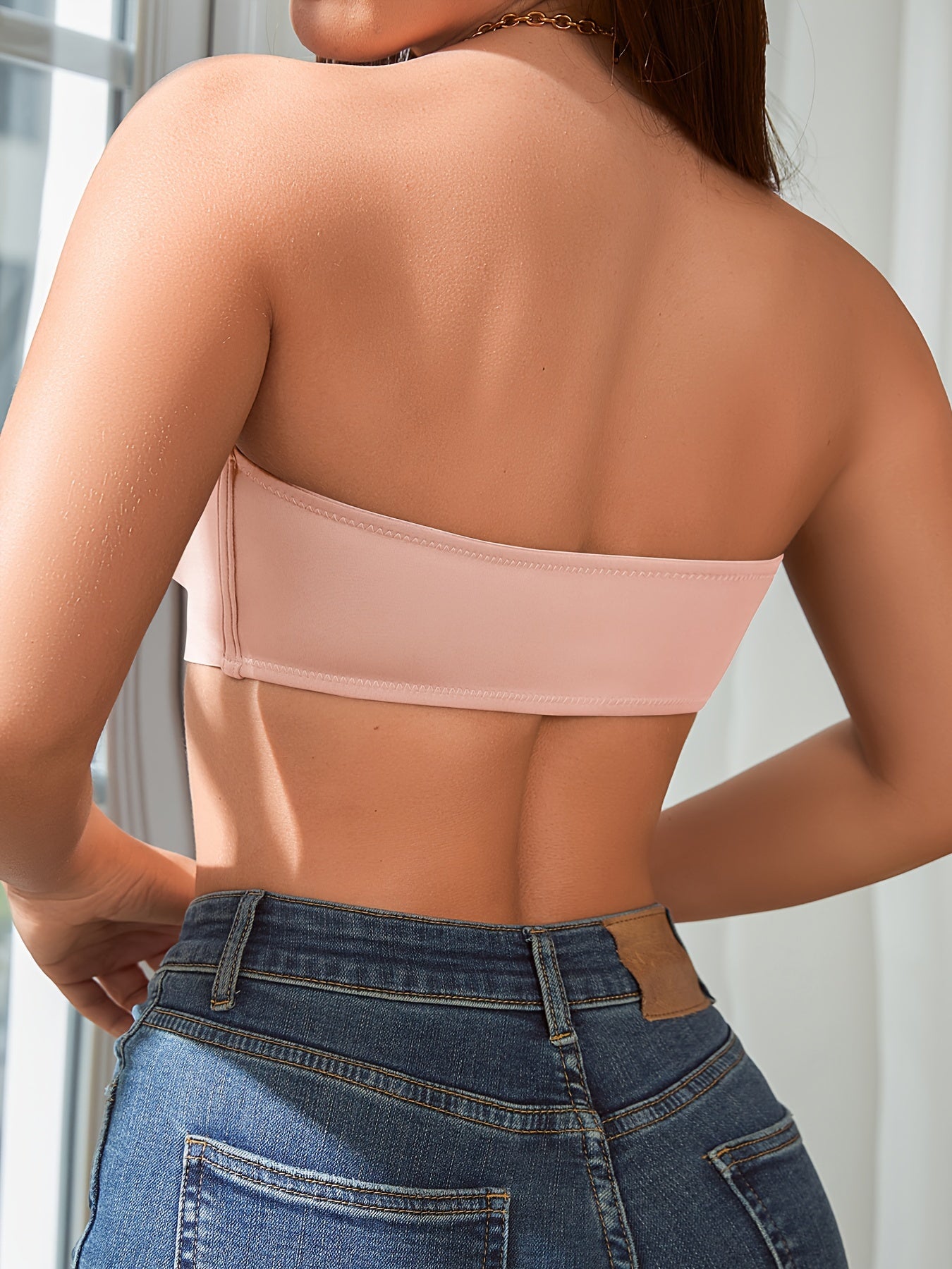 Sujetador sin tirantes con hebilla delantera, sujetador bandeau inalámbrico sin relleno, lencería y ropa interior para mujer