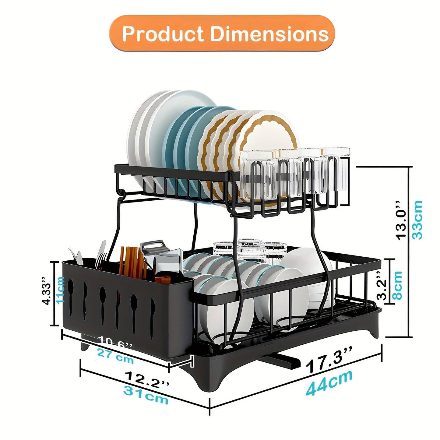 1 escurreplatos, escurreplatos doble que ahorra espacio con escurridor y soporte para cubiertos, organización multifuncional de almacenamiento de platos de gran capacidad para encimeras de cocina, organización y almacenamiento de cocina, accesorios d